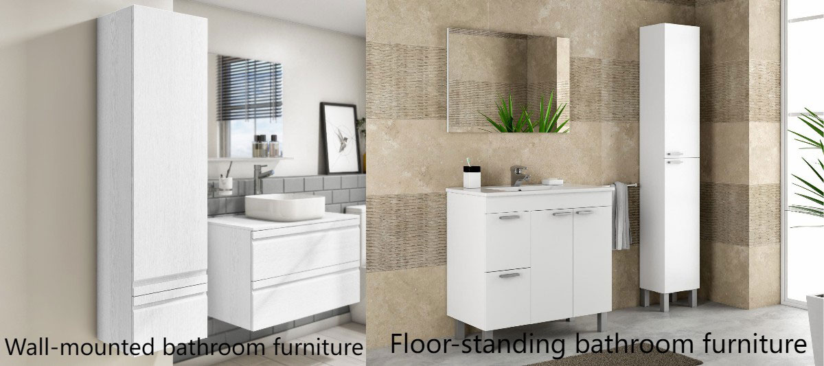 Wall-mounted and floor-standing bathroom furniture