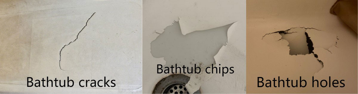 Type of damage to the bathtub