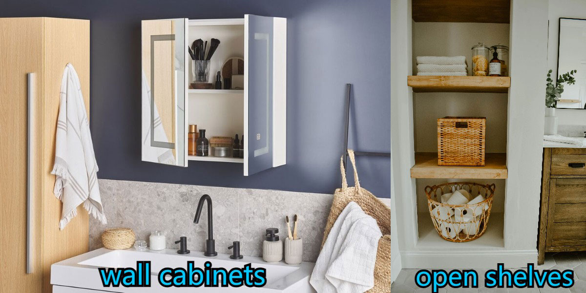 Wall cabinets and open shelves